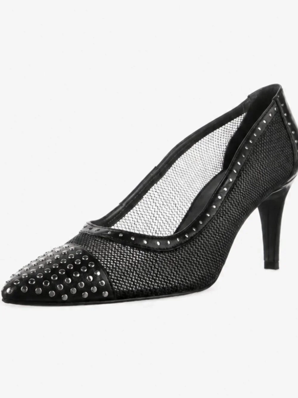 Stuart Weitzman Tipper Black Mesh Studded Pointed Toe Pumps Size‎ 8M Rockstar